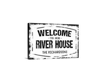 Personalized Welcome To Our River House Sign - Custom Lake Cabin Wall Decor - Metal Sign & Magnet Options for Cottage Lodge