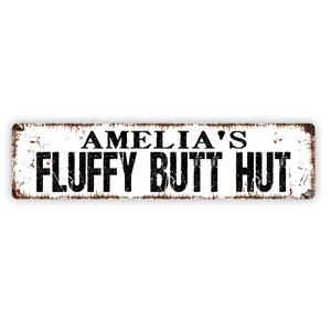 Personalized Fluffy Butt Hut Sign - Custom Hen House Chicken Coop Rooster Rustic Street Metal Sign or Door Name Plate Plaque