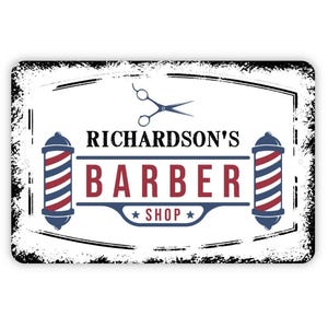 Personalized Barber Shop Sign | Custom Barbershop Wall Sign for Salon, Man Cave, or Home | Metal Barber Sign or Vinyl Sticker Décor Gift