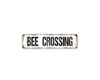 Bee Crossing Sign | Metal Beekeeper Warning Sign for Apiary, Bee Yard, Farm, Garden | Honey Bee Area Outdoor Decor