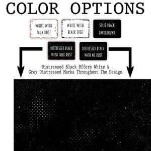 The image is a collage of various images, including a black and white sign, a solid black background, a distressed black sign with faux rust, and a grey distressed marks throughout the design.