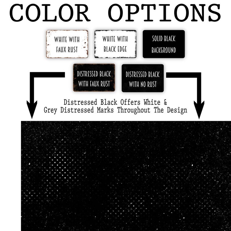 The image is a collage of various images, including a black and white sign, a solid black background, a distressed black sign with faux rust, and a grey distressed marks throughout the design.