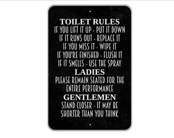 Toilet Rules Sign | Funny Bathroom Wall Decor | Metal Sign or Magnet for Restroom, Powder Room, or Home Toilet Humor