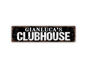 Personalized Clubhouse Sign - Kids Treehouse Fort Man Cave She Shed Rustic Street Metal Sign or Door Name Plate Plaque