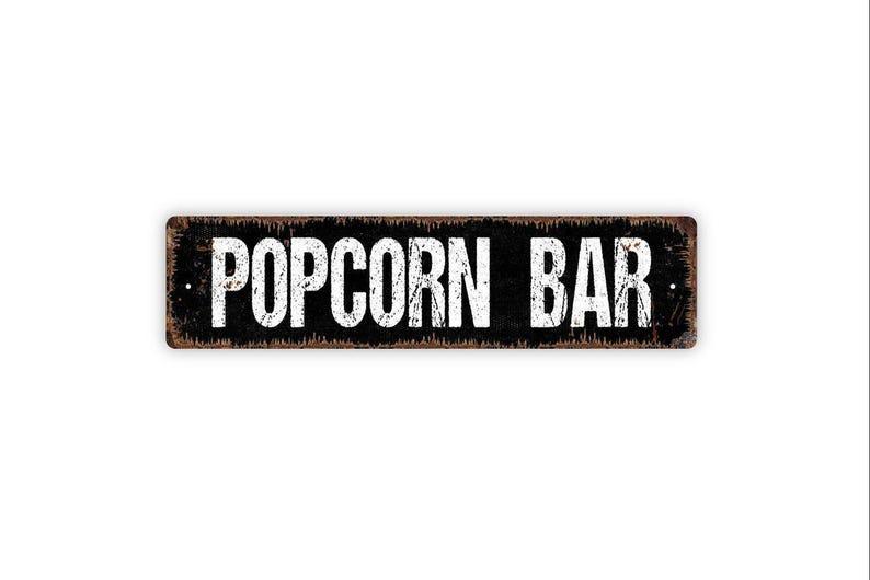 Popcorn Bar Sign - Movie Night Party Wall Decor - Wedding Snack Table Gift - Metal Sign image 4