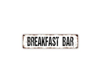 Breakfast Bar Sign | Metal Kitchen Wall Decor for Coffee Bar, Counter Area, Dining Nook | Morning Food and Drink Station Sign