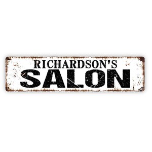 Personalized Salon Sign - Hair Studio Stylist Barber Custom Metal Sign, Vinyl Sticker Or  Street Sign or Door Name Plate Plaque