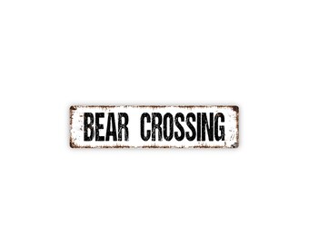Bear Crossing Sign | Metal Wildlife Warning Sign for Cabin, Camp, Driveway, Trail | Rustic Outdoor Bear Area Decor