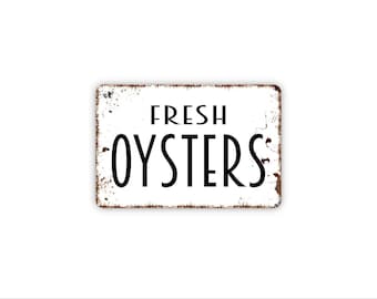Fresh Oysters Sign | Coastal Kitchen Wall Decor | Seafood Market Sign | Beach House Wall Art | Metal Sign or Canvas Wall Art