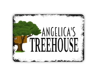 Personalized Treehouse Sign | Custom Outdoor Wall Decor Metal Sign or Magnet Backyard Tree House Sign for Kids, Yard