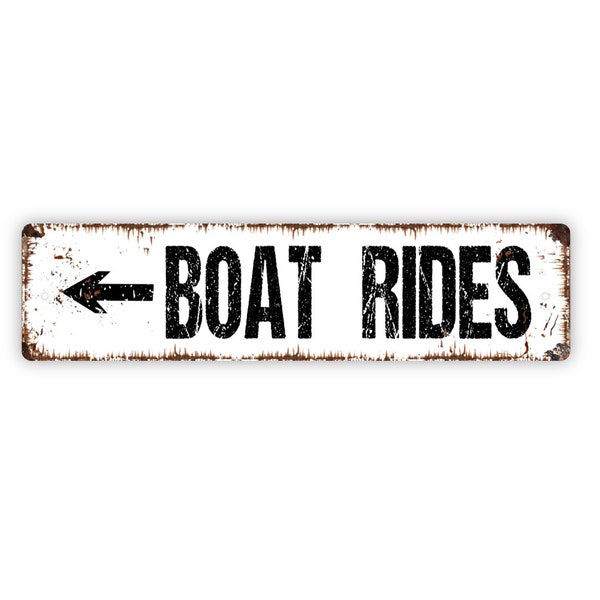 Boat Rides With Arrow Metal Sign,  Farmhouse Contemporary Modern Wall Metal Sign