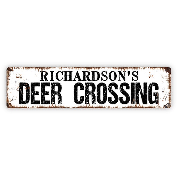 Personalized Deer Crossing Sign, Custom Metal Sign, Rustic Street Sign or Door Name Plate Plaque