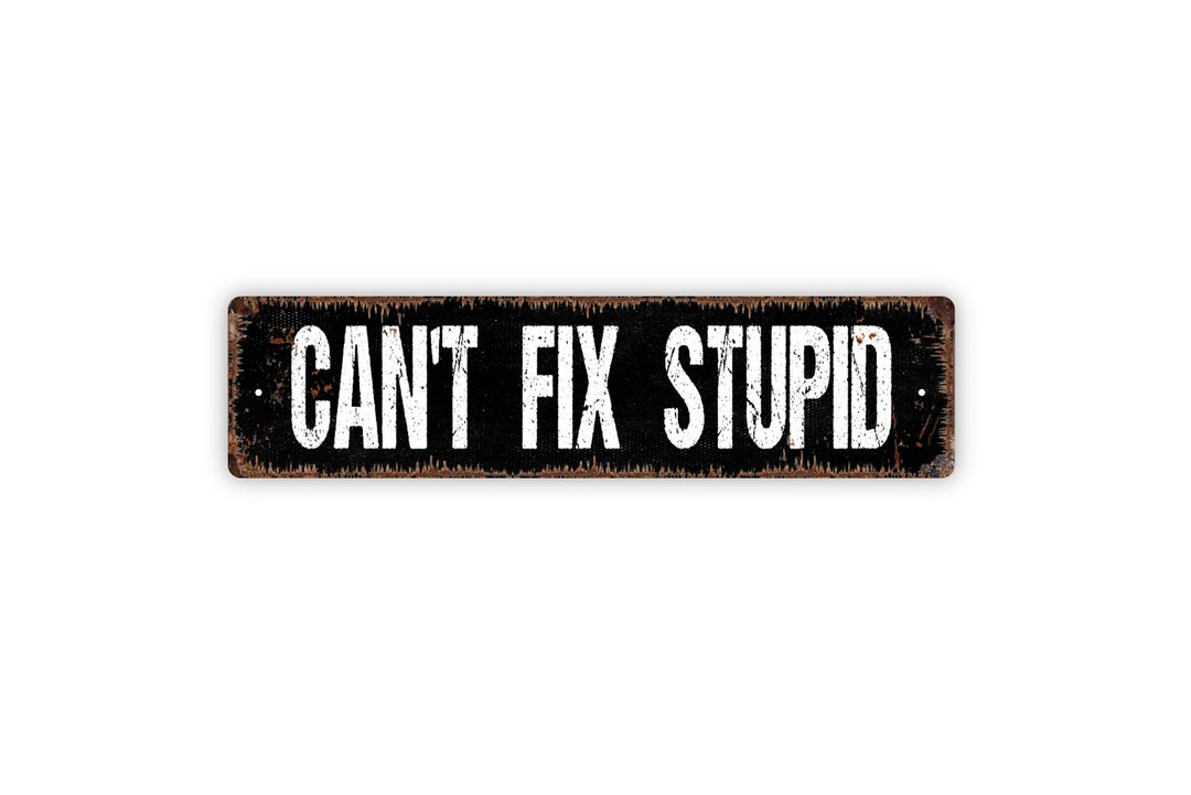 Can't Fix Stupid Sign - Funny Rustic Street Metal Sign or Door Name