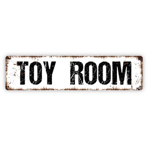 Toy Room Sign - Playroom Kids Children Child At Play Rustic Street Metal Sign or Door Name Plate Plaque