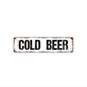 Cold Beer Sign | Metal Bar Wall Decor for Garage, Man Cave, Home Bar, Patio | Ice Cold Beer Drink Station Sign image 1