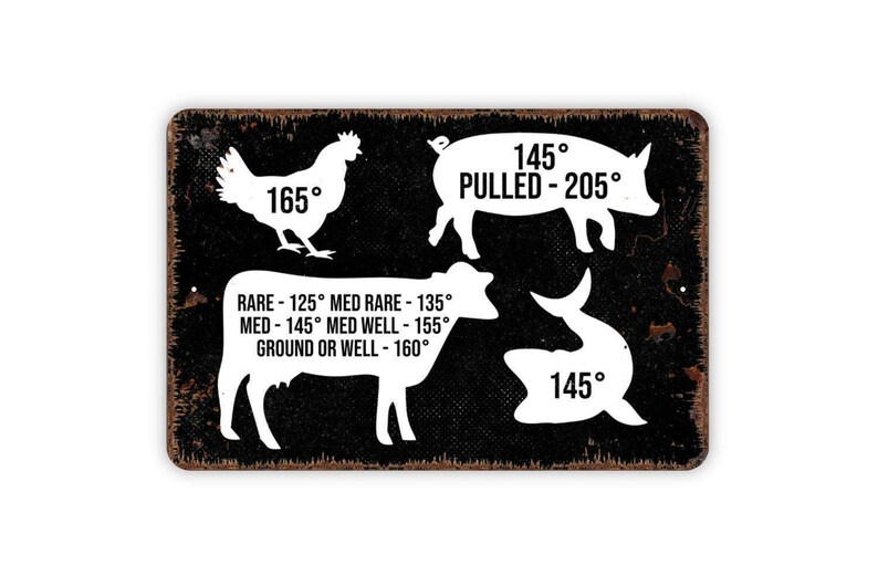 Letrero con guía de temperatura de la carne para la cocina / Guía de cocina para decorar la pared / Arte rústico para la pared de la cocina / Letrero metálico o lienzo / Regalo para chef imagen 4