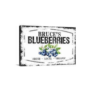 Personalized Blueberries Sign | Custom Farm Wall Decor Metal Sign or Magnet Blueberry Patch Sign for Farm Stand, Garden