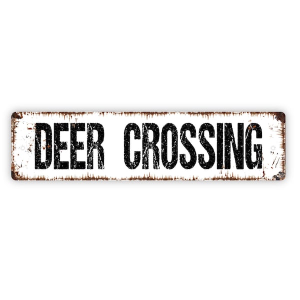 Deer Crossing Sign - Woods Forest Animal Slow Down Caution Rustic Street Metal Sign or Door Name Plate Plaque