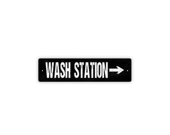 Wash Station With Arrow Metal Sign | Directional Wash Area Decor | Utility Sign | Hand Wash Notice