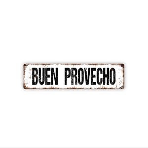 Buen Provecho Sign | Metal Spanish Kitchen Wall Decor for Dining Room, Cafe, Home | Enjoy Your Meal Food Area Decor