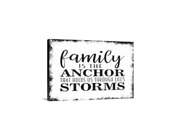 Family Is The Anchor That Holds Us Through Life’s Storms Sign | Nautical Quote Wall Decor | Metal Sign or Canvas for Homes