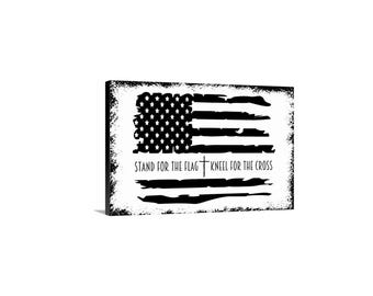 Stand For The Flag Kneel For The Cross Sign | Patriotic Christian Wall Decor | Metal Sign or Canvas for Home, Church, or Office