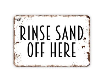 Rinse Sand Off Here Sign - Beach Sand Swimming Pool Hot Tub Resort Hotel Vacation Rental Outdoor Shower Wash Station Metal Sign Or Magnet