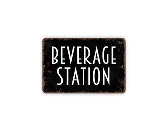 Beverage Station Sign – Coffee Bar Drink Station Wall Decor – Rustic Farmhouse Kitchen Dining Room Party Sign – Metal Sign or Magnet