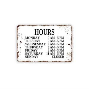 Business Hours Sign Custom | Store Hours Sign Personalized | Open Closed Wall Sign | Metal Business Sign or Canvas | Small Business