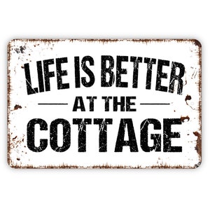 Life Is Better At The Cottage Sign, With Custom Family Last Name and Established Date Farmhouse Decor Modern Wall Metal Sign