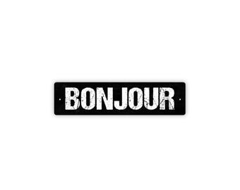 Bonjour Sign | Metal French Welcome Sign for Entryway, Kitchen, Cafe, Home | European Rustic Wall Decor Greeting Sign