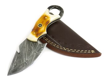 Damascus Steel Handmade Camping Trekking Fishing Utility Kitchen Knife Gut Hook 6 Inch Engraved Christmas Day Gift