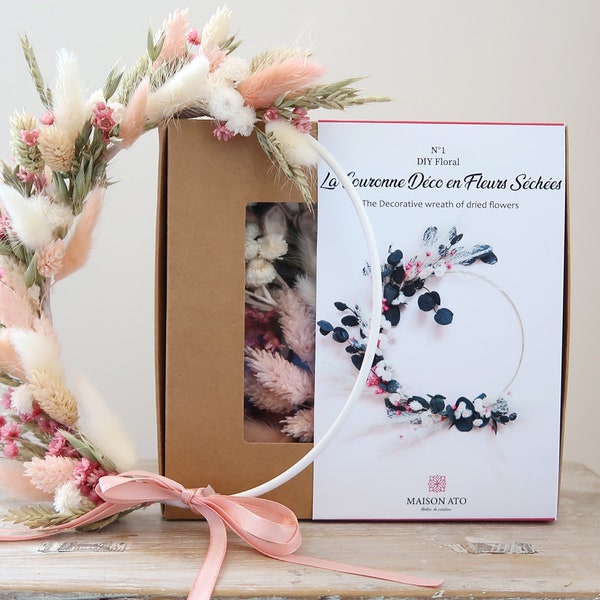 Couronne de Fleurs Séchées - Kit DIY - Coffret création à faire soi-même - Déco - Idée-cadeau Noël