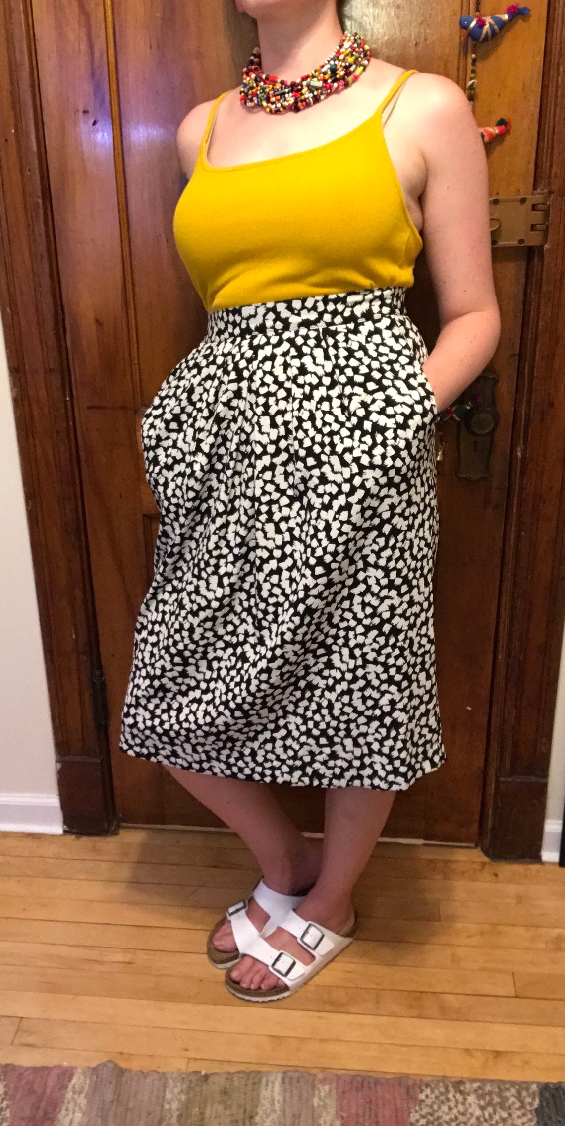 black and white knee length skirt