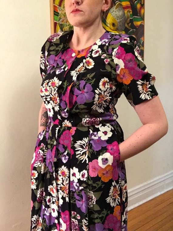 Vintage 80's - Liz Claiborne Black with Fall Flora