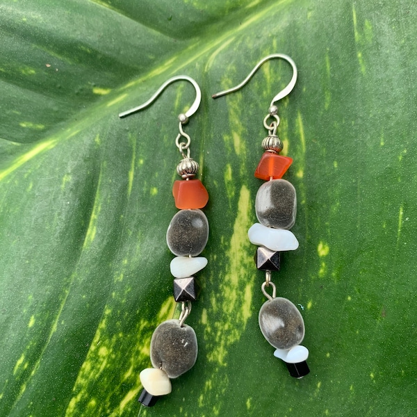 Mgambo Seed (Black Velvet Seed) Earrings with Orange semi-precious beads