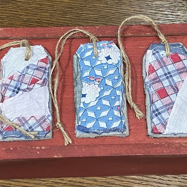 Set of 3 quilted tags - Prim - Farmhouse