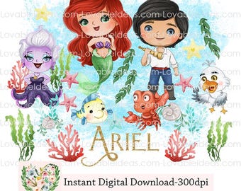 Princess Ariel Little Mermaid Digital design PNG file for sublimation & DIY projects-Princess Design-Instant Digital PNG Download