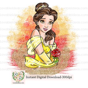 Princess Belle Digital design PNG file for sublimation & DIY projects-Princess Design-Instant Digital PNG Download