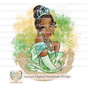 Princess Tiana Digital design PNG file for sublimation & DIY projects-Princess Design-Instant Digital PNG Download