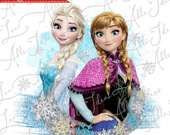 Elsa and Anna Frozen Digital design PNG file for sublimation & DIY projects-High Resolution sister design-Instant Digital PNG Download