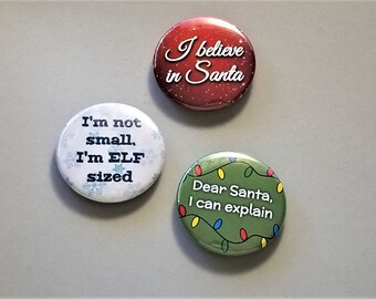 1.5" handmade pinback button/badge or magnet set - Christmas set