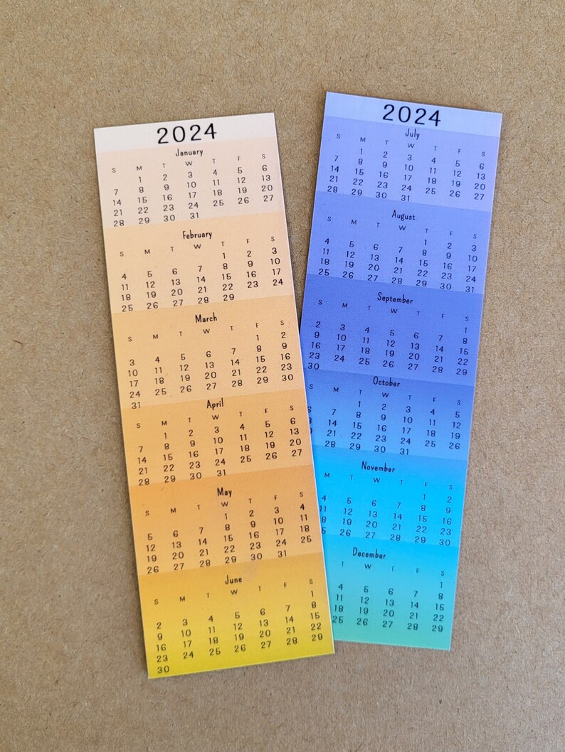 2x6 Doublesided Calendar Bookmark 2024 Gradient Blocks Etsy