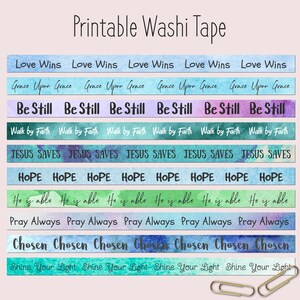 Fita washi para impressão, fita washi bíblica, tiras washi de fé, diário de lixo, washi de versículos bíblicos, diário bíblico, scrapbooking, criação de cartões