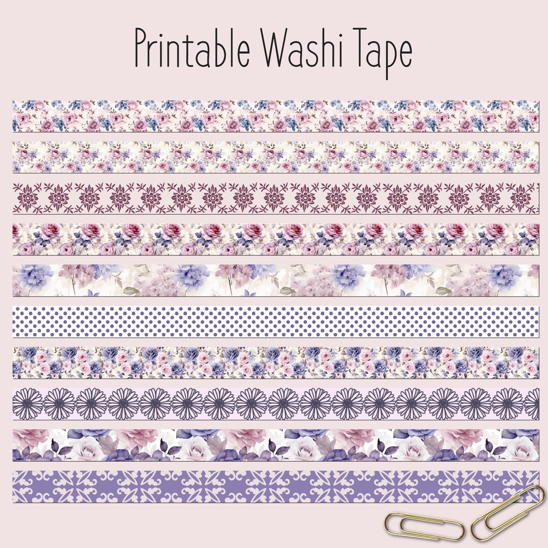 Printable Washi Tape, Floral Washi Tape, Tape Strips, Junk Journaling ...