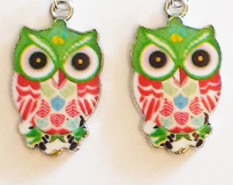 Owl Charm Earrings with Sterling Silver Hypoallergenic Hooks