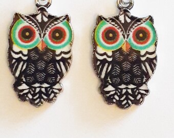 Owl Charm Earrings with Sterling Silver Hypoallergenic Hooks