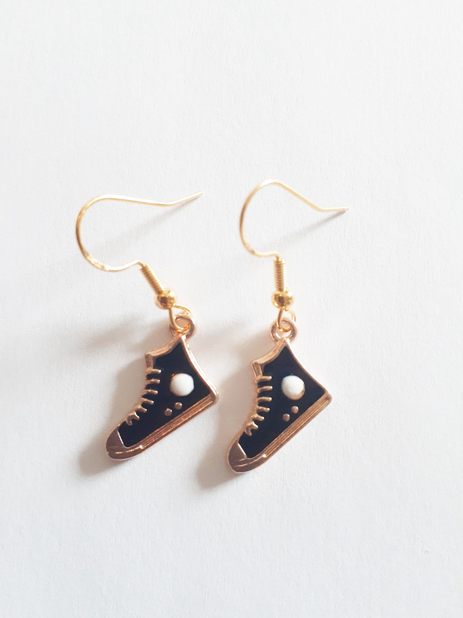 Black Shoe Charm Earrings with 100 925 Gold Hypoallergenic Etsy
