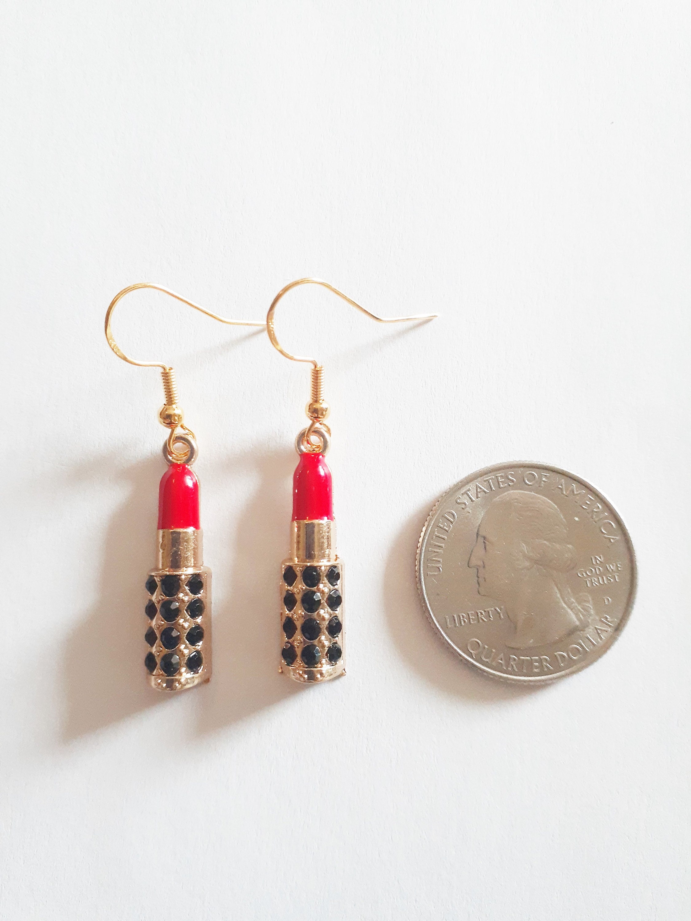 Red Lipstick Charm Earrings with 100 925 Gold Hypoallergenic Etsy