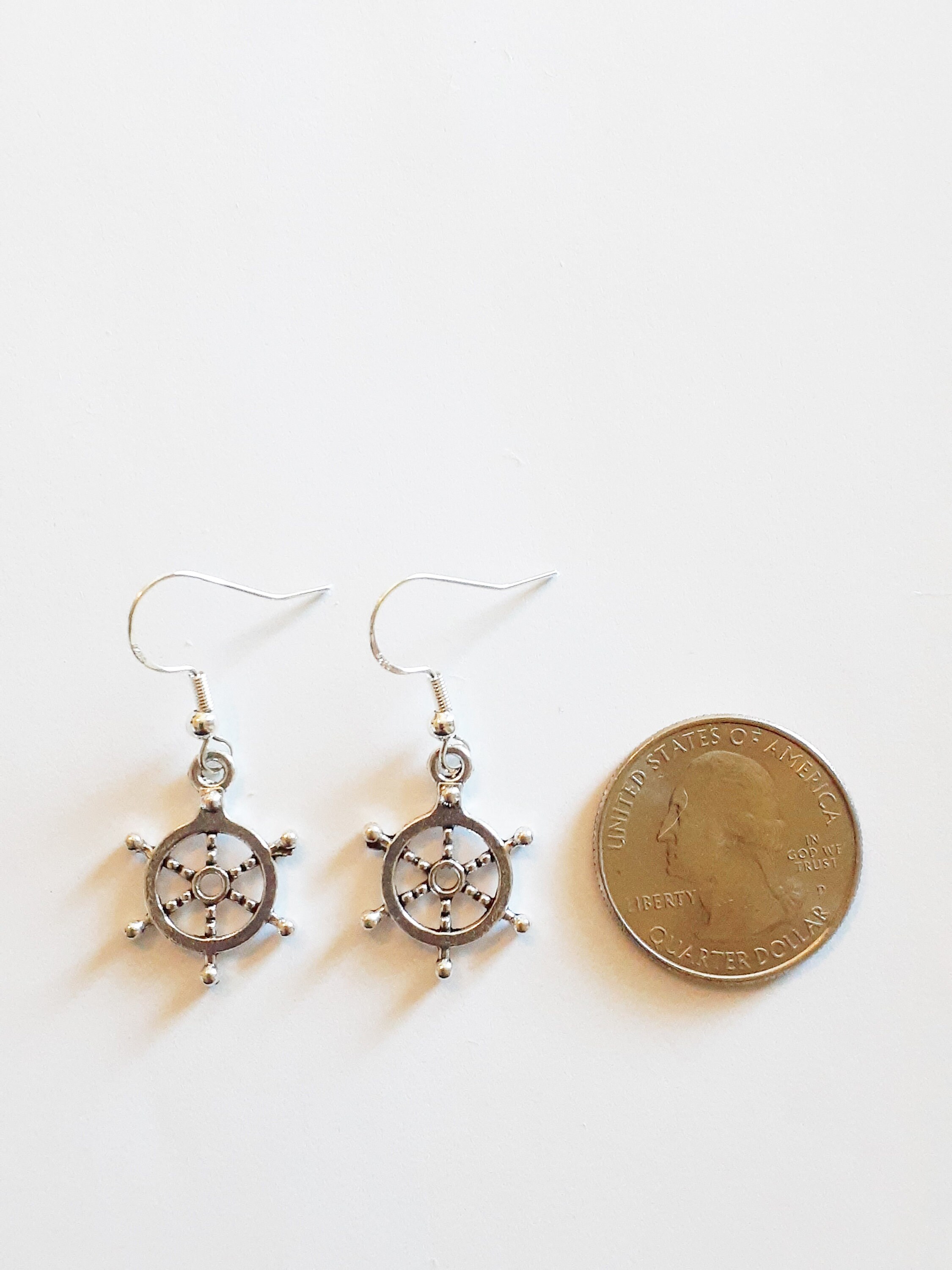 Nautical Silver Ship Wheel Earrings With 925 Sterling Hypoallergenic